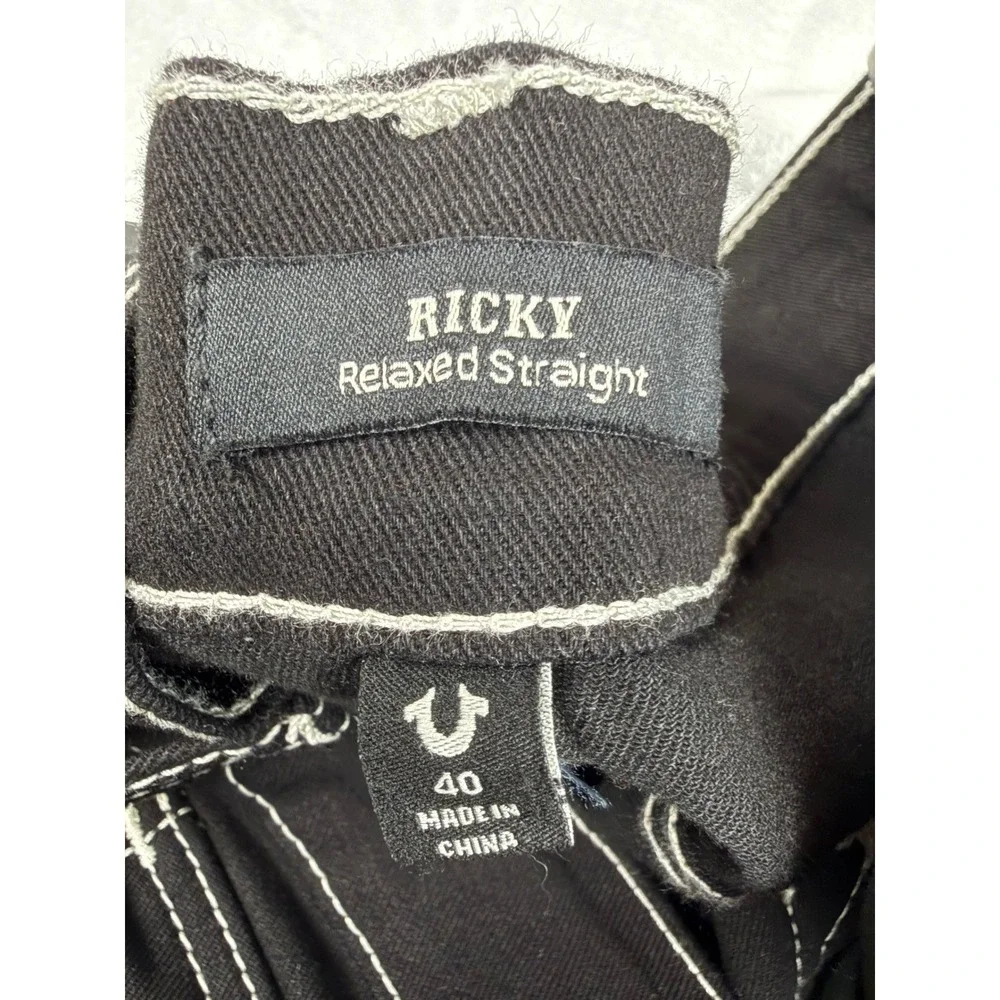 True Religion Ricky Flap Fray Relaxed Straight Black Denim Shorts Mens 40 (42
